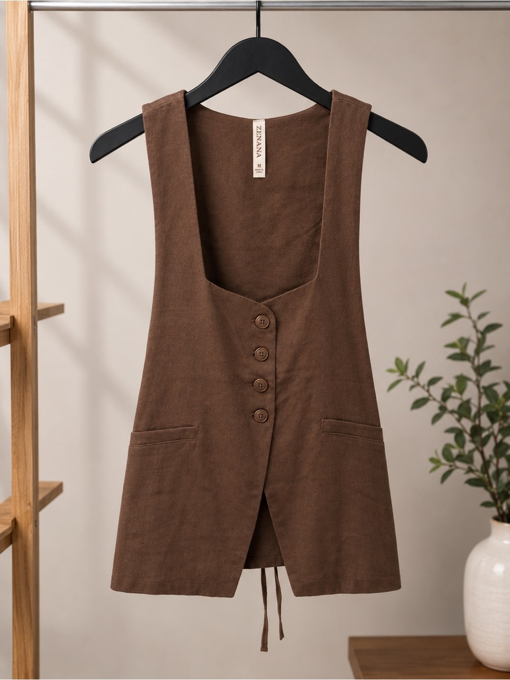 Zenana Chocolate Brown Button-Front Vest - Picture 1 of 2